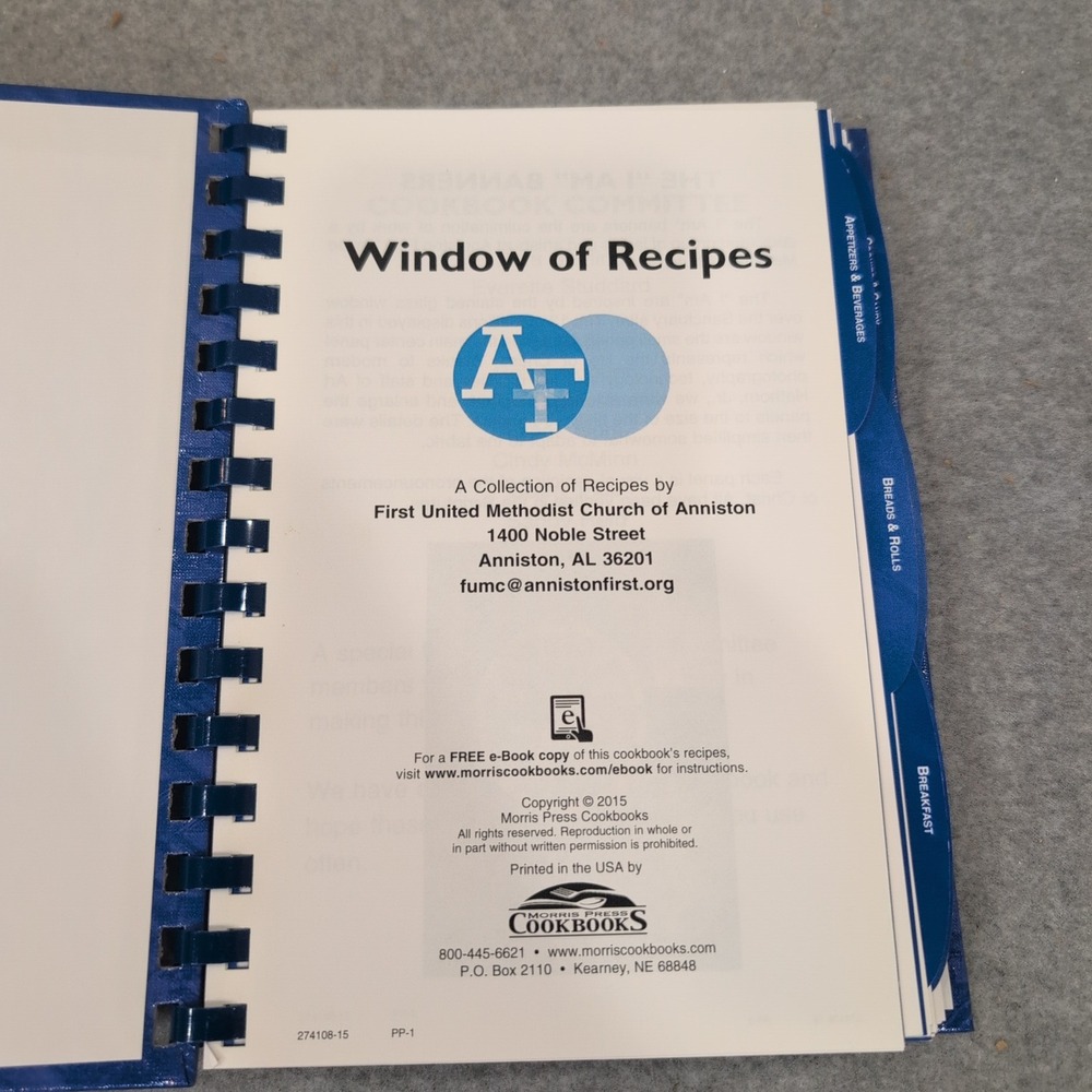 Window of Recipes First United Methodist Church Anniston AL Cookbook 2015 VG+ - Picture 2 of 3